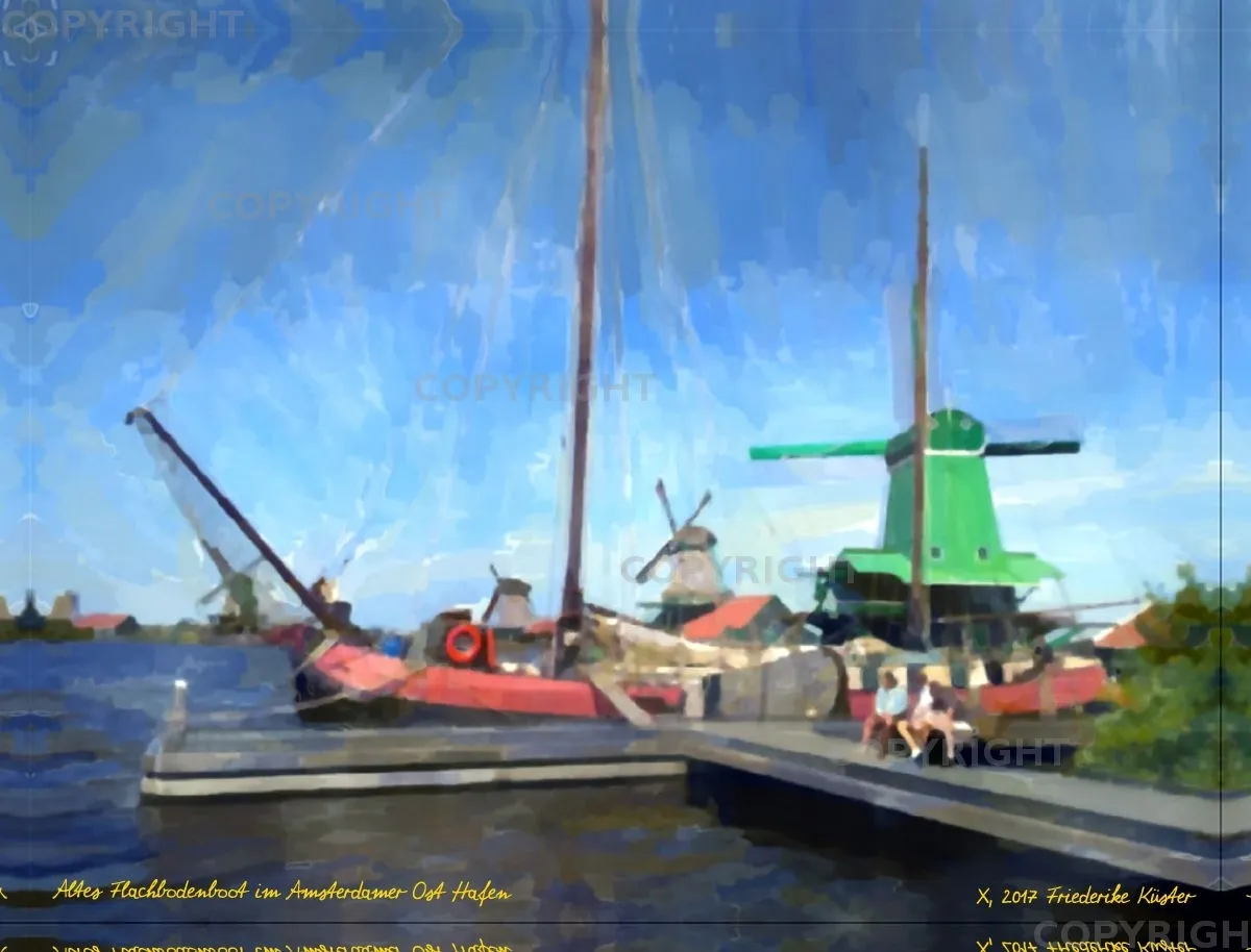 Altes Flachbodenboot im Amsterdamer Ost Hafen