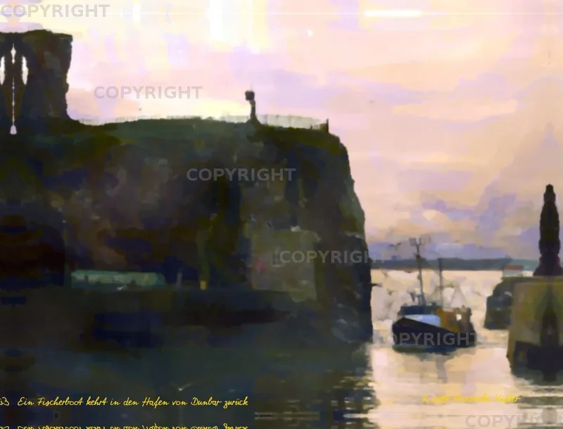 Ein Fischerboot kehrt in den Hafen von Dunbar zurück