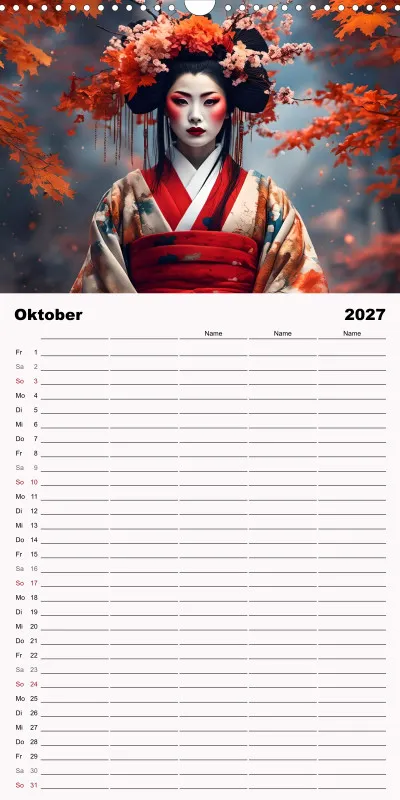 2027 Fam.planer Geishas Portraits von japanischen Gastgeberinnen inspiriert