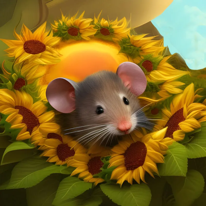 Maus in Sonnenblumen versteckt