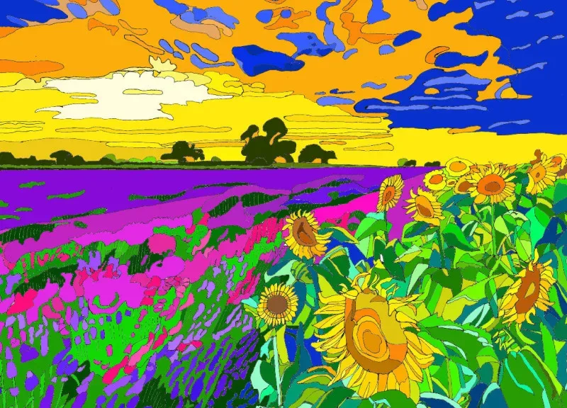 Sonnenblumen und Lavendel