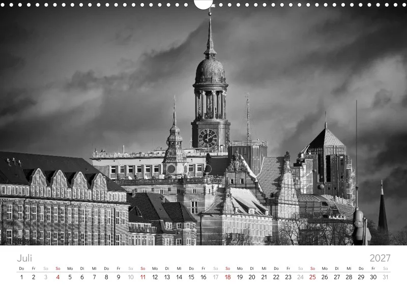 Hamburg in Schwarz-Weiß 2027 A3 Querformat