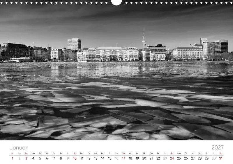 Hamburg in Schwarz-Weiß 2027 A3 Querformat