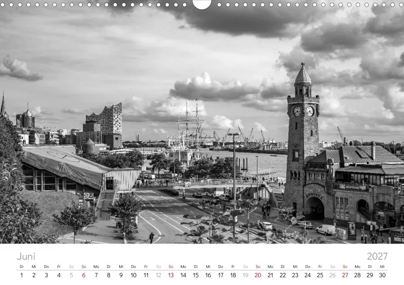 Hamburg in Schwarz-Weiß 2027 A3 Querformat