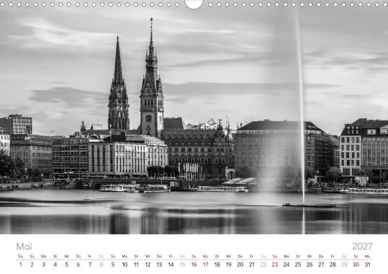 Hamburg in Schwarz-Weiß 2027 A3 Querformat