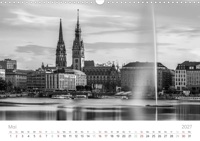 Hamburg in Schwarz-Weiß 2027 A3 Querformat