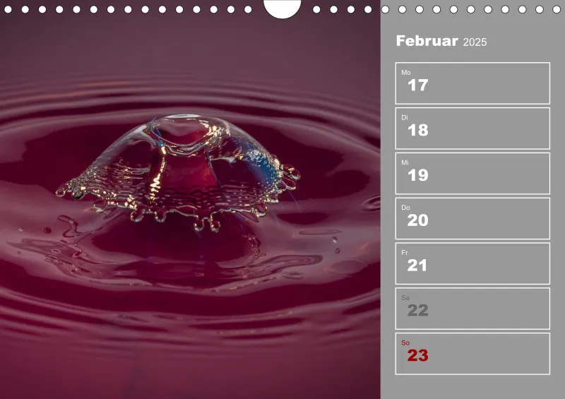 Wassertropfen Wochenkalender