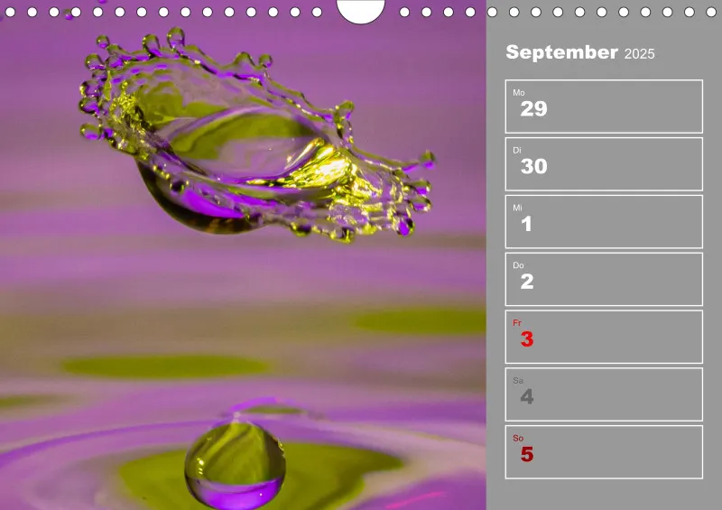 Wassertropfen Wochenkalender