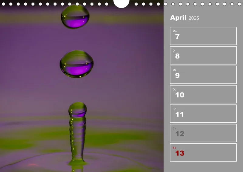 Wassertropfen Wochenkalender