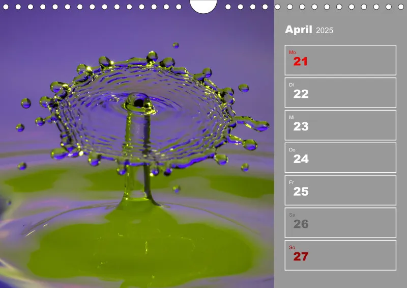 Wassertropfen Wochenkalender