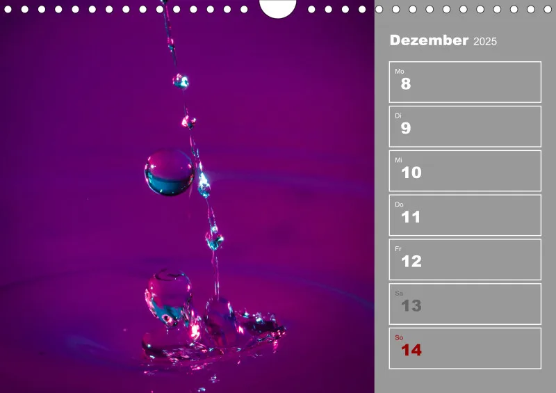 Wassertropfen Wochenkalender