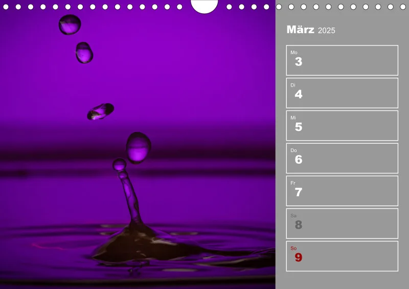 Wassertropfen Wochenkalender