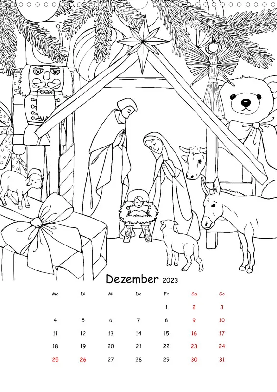Jahreszeiten Kalender 2023 zum Ausmalen