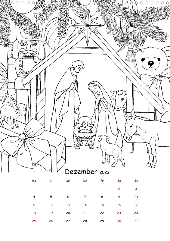 Jahreszeiten Kalender 2023 zum Ausmalen