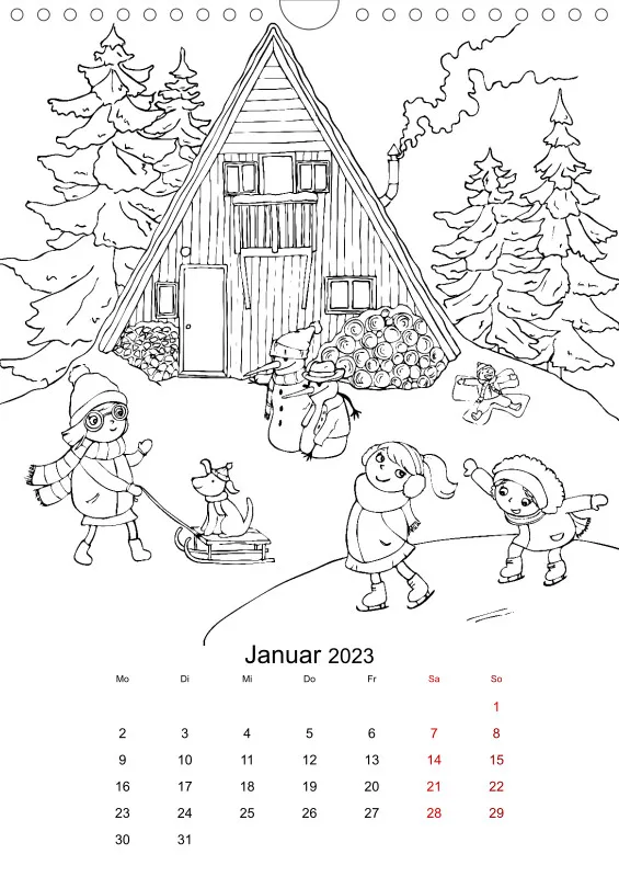 Jahreszeiten Kalender 2023 zum Ausmalen