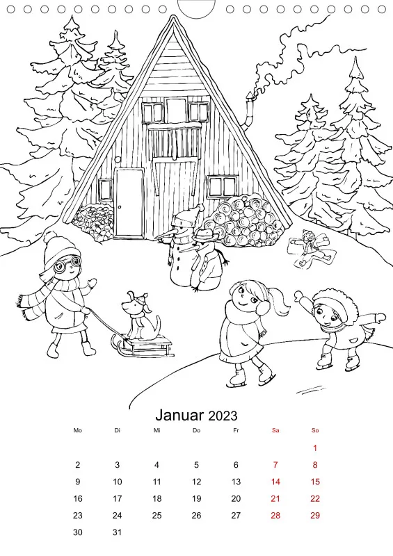 Jahreszeiten Kalender 2023 zum Ausmalen