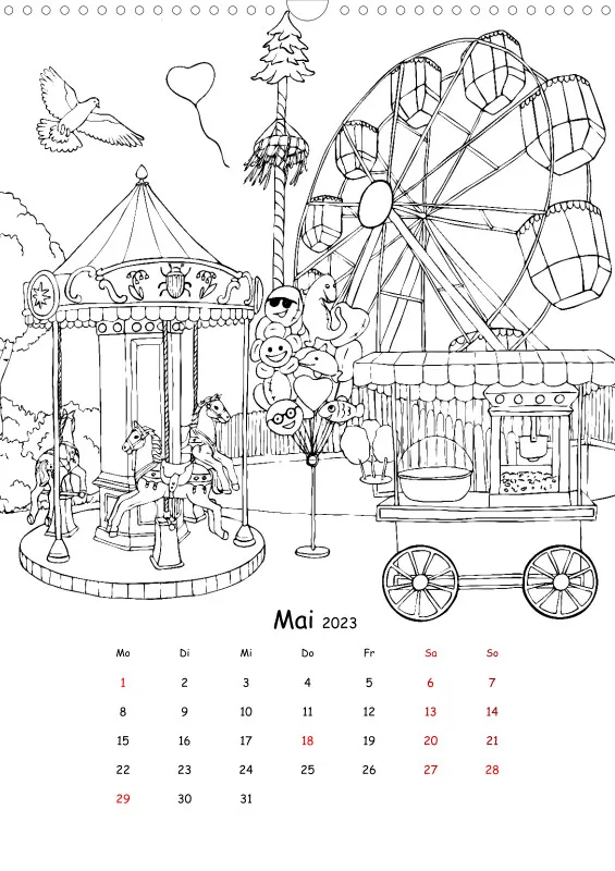 Jahreszeiten Kalender 2023 zum Ausmalen