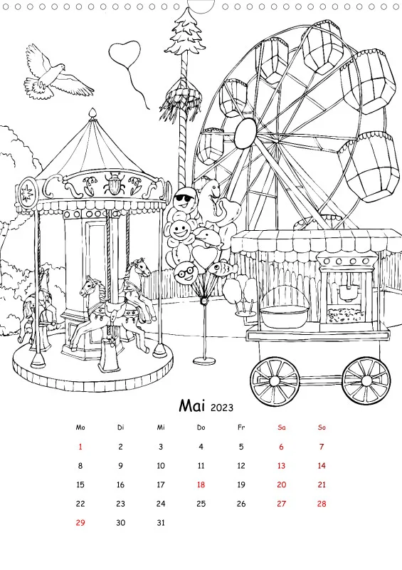 Jahreszeiten Kalender 2023 zum Ausmalen