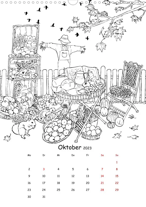 Jahreszeiten Kalender 2023 zum Ausmalen