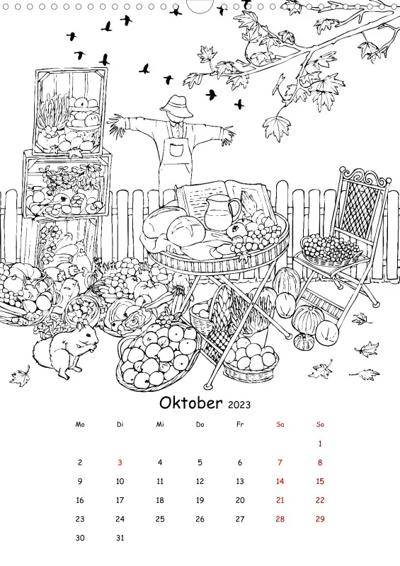 Jahreszeiten Kalender 2023 zum Ausmalen