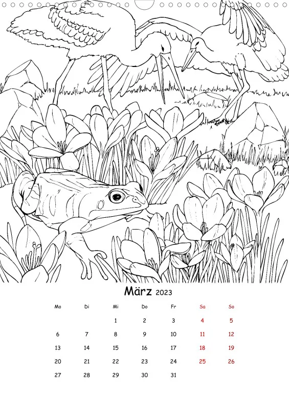 Jahreszeiten Kalender 2023 zum Ausmalen