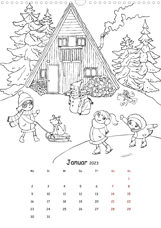 Jahreszeiten Kalender 2023 zum Ausmalen