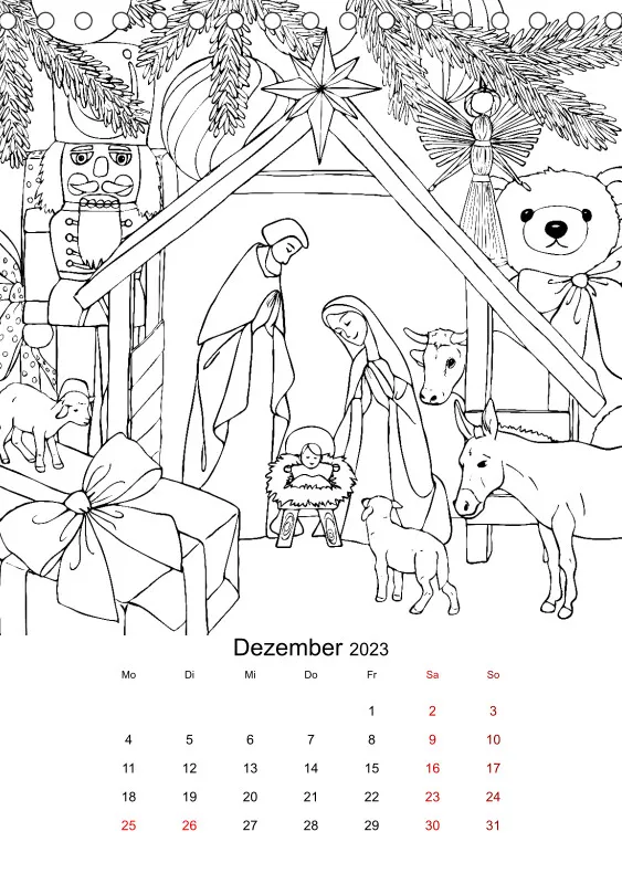 Jahreszeiten Kalender 2023 zum Ausmalen