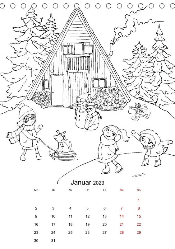 Jahreszeiten Kalender 2023 zum Ausmalen