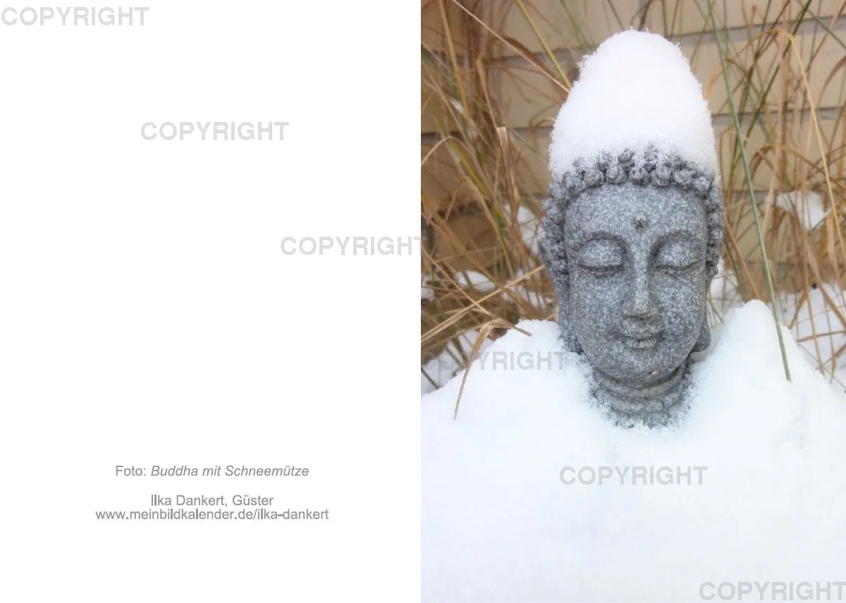 Klappkarte / Buddha mit Schneemütze