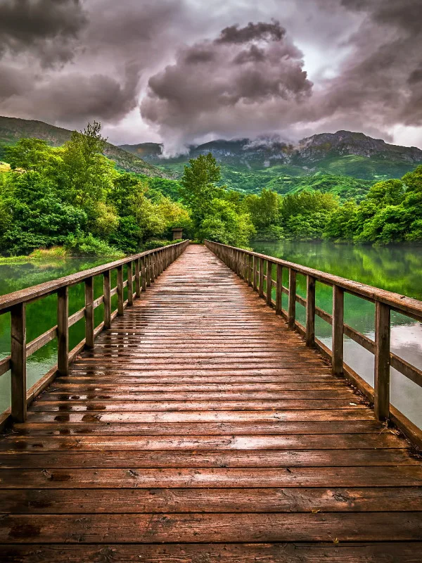 Wooden bridge over the river