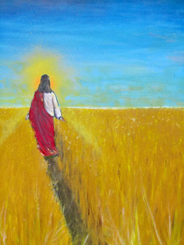 Jesus walking in the fields