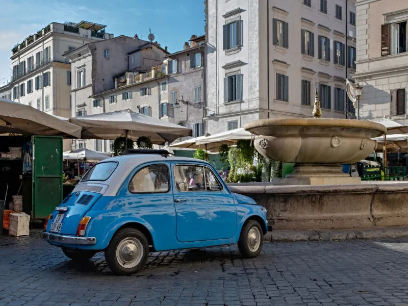 Blue Fiat 500 in Italy