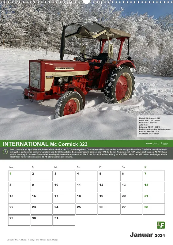 Landtechnik-Kalender 2024 / DIN-A2 Hochformat mit Terminfeld