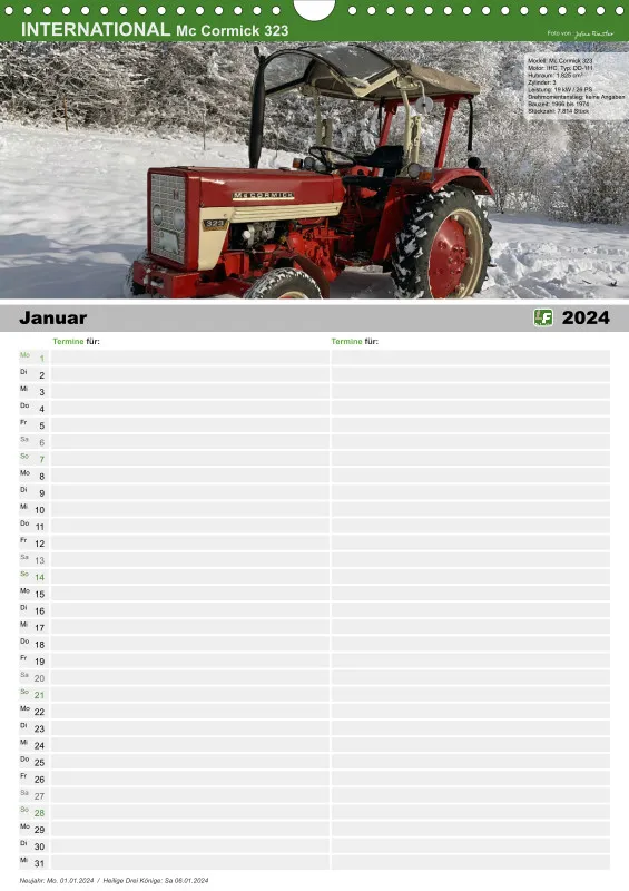 Familienkalender 2024 / 2 Spalten