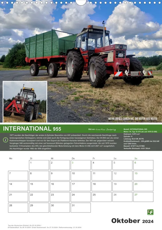 Landtechnik-Kalender 2024 / DIN-A3 Hochformat mit Terminfeld