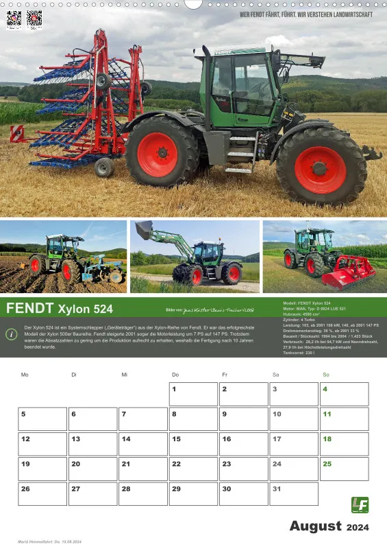 Landtechnik-Kalender 2024 / DIN-A2 Hochformat mit Terminfeld