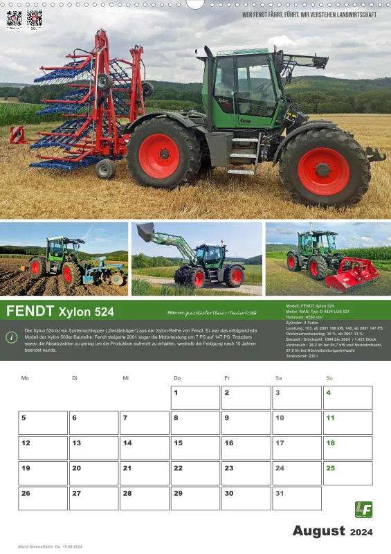 Landtechnik-Kalender 2024 / DIN-A2 Hochformat mit Terminfeld