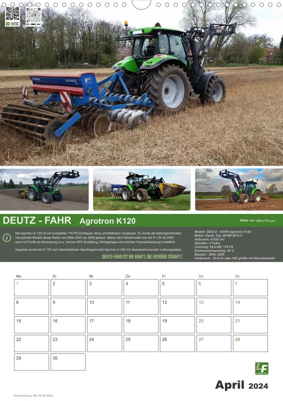 Landtechnik-Kalender 2024 / DIN-A3 Hochformat mit Terminfeld