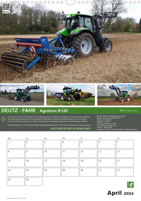 Landtechnik-Kalender 2024 / DIN-A3 Hochformat mit Terminfeld