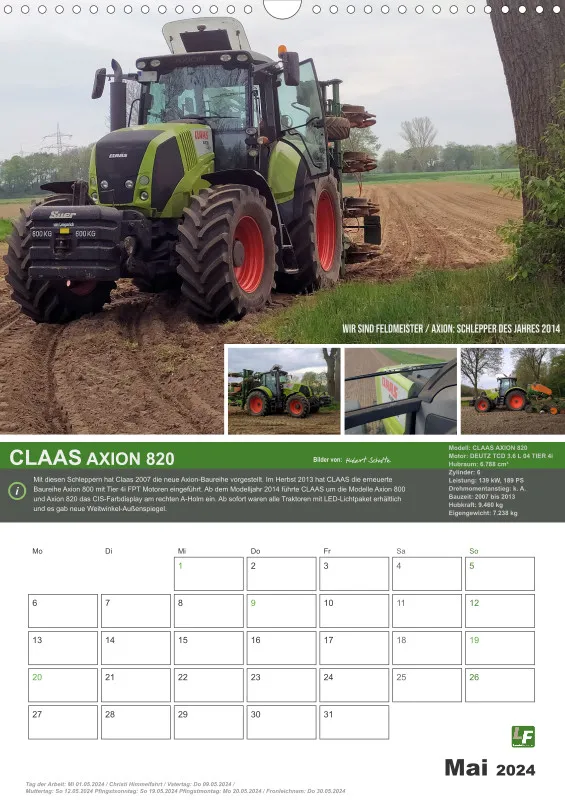 Landtechnik-Kalender 2024 / DIN-A3 Hochformat mit Terminfeld