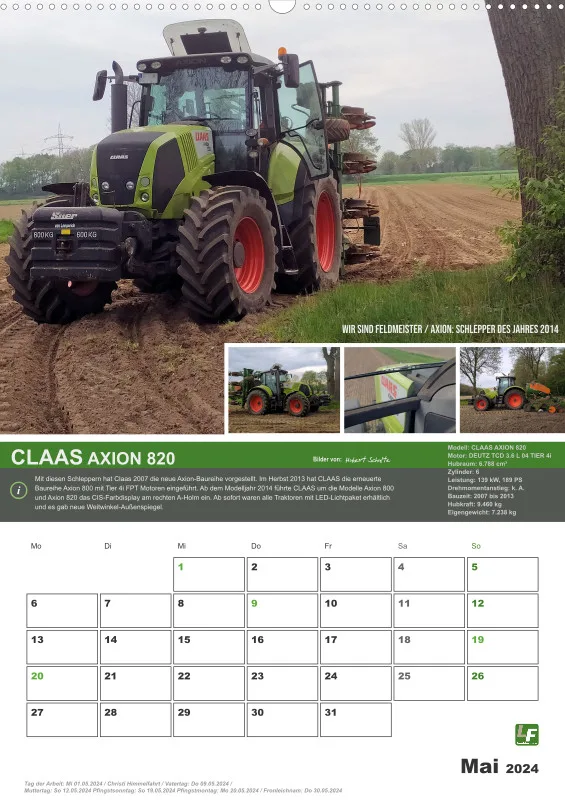 Landtechnik-Kalender 2024 / DIN-A2 Hochformat mit Terminfeld