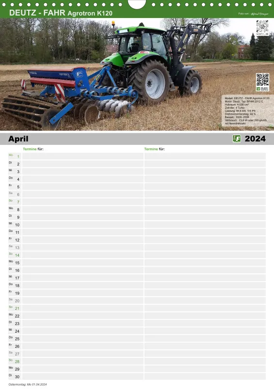 Familienkalender 2024 / 2 Spalten
