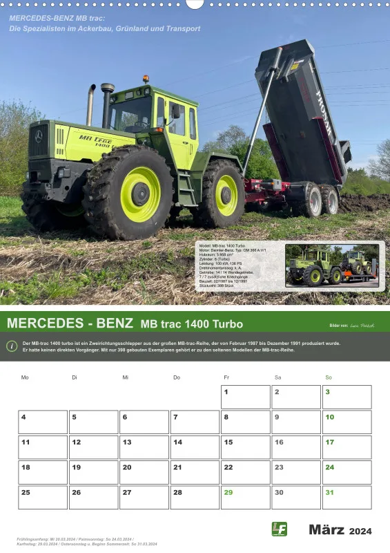 Landtechnik-Kalender 2024 / DIN-A2 Hochformat mit Terminfeld