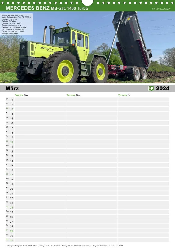 Familienkalender 2024 / 3 Spalten