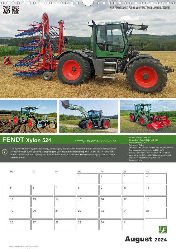Landtechnik-Kalender 2024 / DIN-A3 Hochformat mit Terminfeld