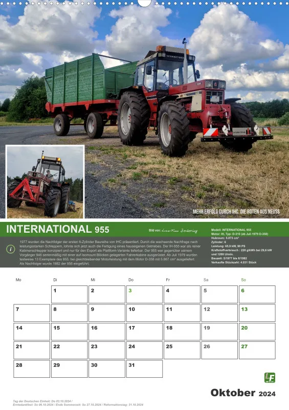 Landtechnik-Kalender 2024 / DIN-A2 Hochformat mit Terminfeld