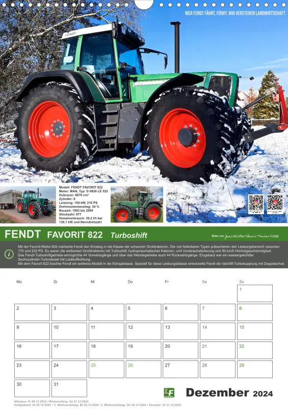 Landtechnik-Kalender 2024 / DIN-A3 Hochformat mit Terminfeld