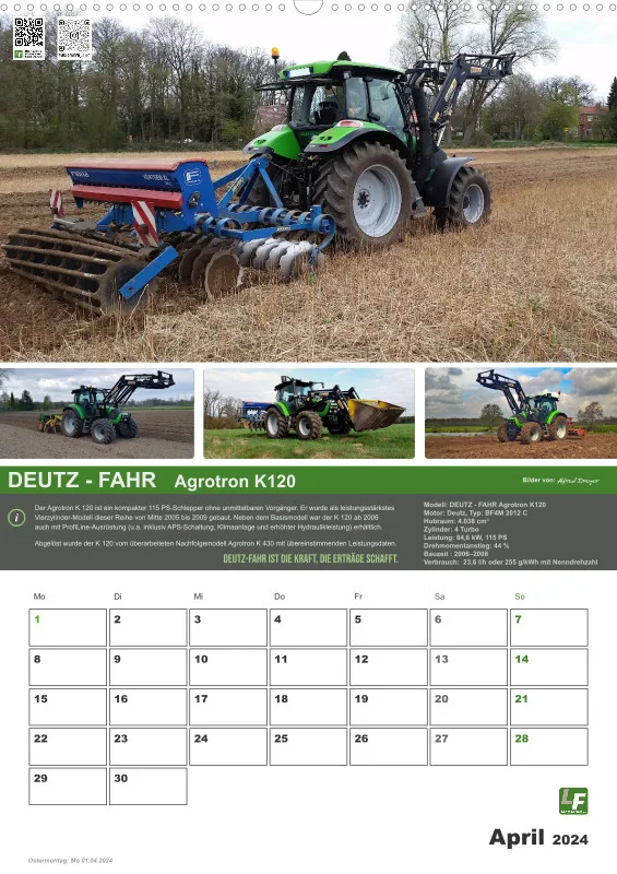 Landtechnik-Kalender 2024 / DIN-A2 Hochformat mit Terminfeld