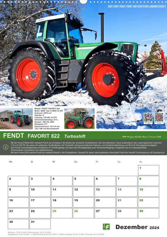 Landtechnik-Kalender 2024 / DIN-A2 Hochformat mit Terminfeld