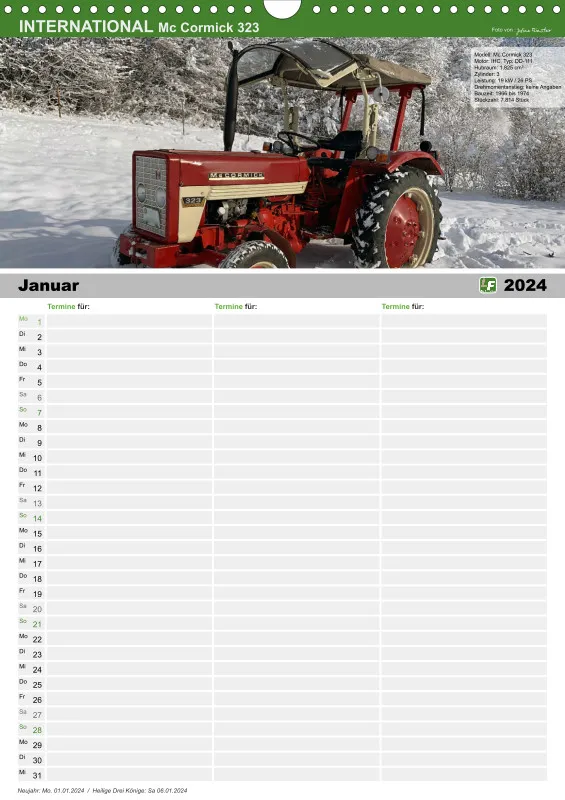 Familienkalender 2024 / 3 Spalten